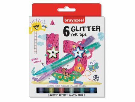 6 Glitter Felt Tips stiften / Bruynzeel