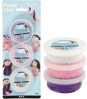 Foam Clay Glitter set van 3: wit, roze, paars