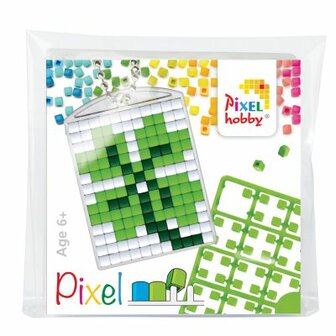 Pixel Medaillon sleutelhanger klavertje / Pixelhobby