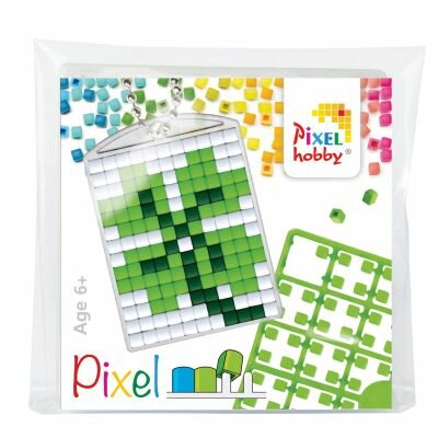 Pixel Medaillon sleutelhanger klavertje / Pixelhobby