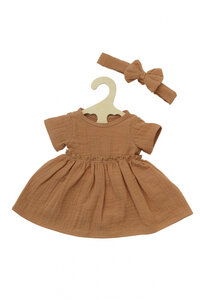 Jurk met ruches en haarband caramel (35-45cm) / Heless